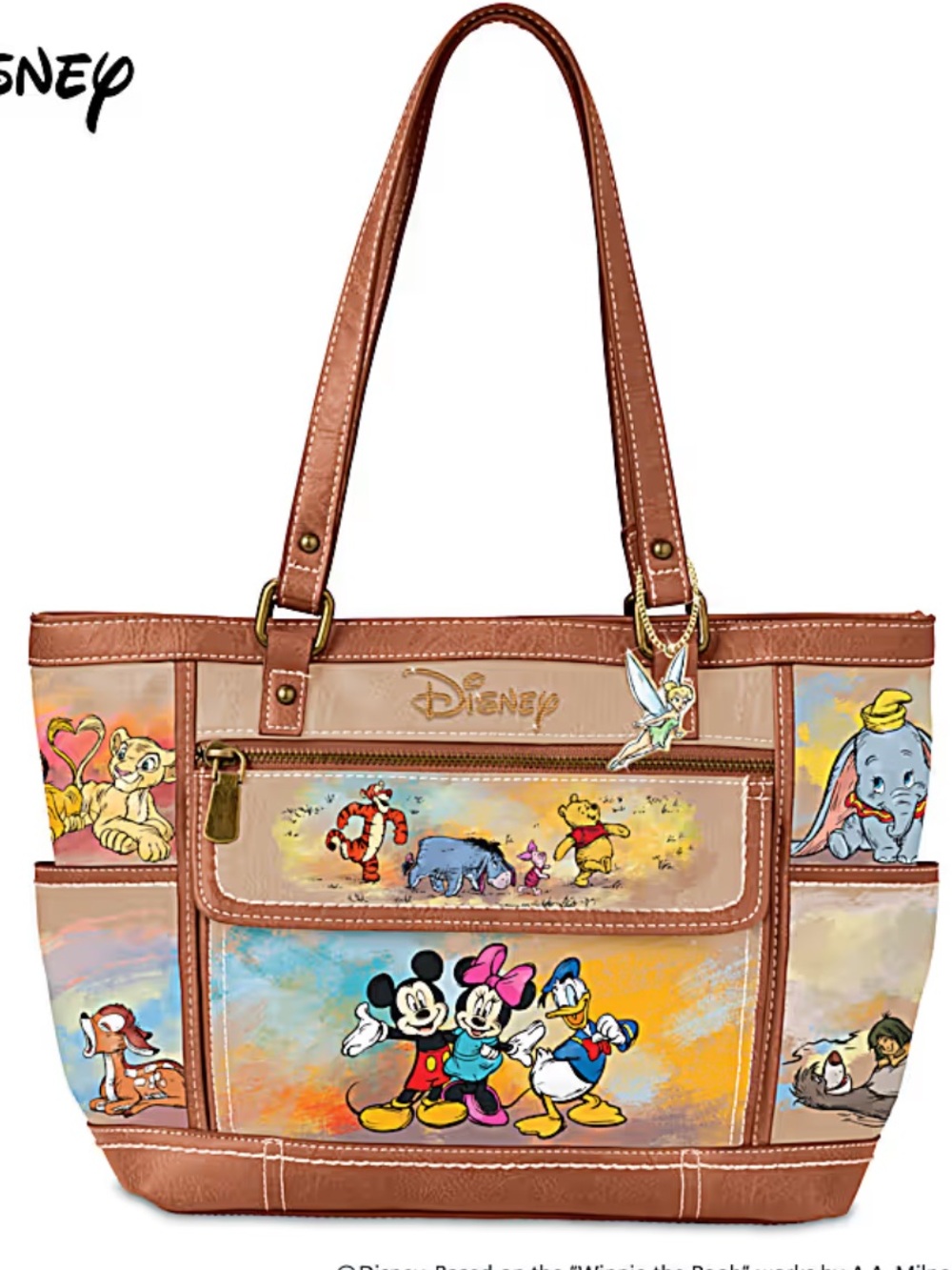 Bradford Exchange Disney Brown Multi-Character Canvas Tote